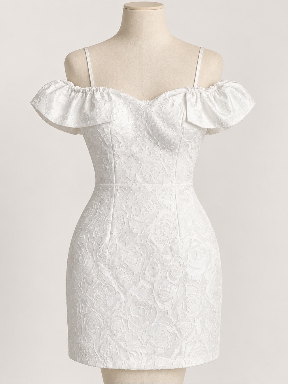 Classic White Off-Shoulder Jacquard Mini Dress